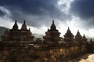 Southeast Asia Historical Landmark Prints: Borobudur Ruins at Yogyakarta, Central Java