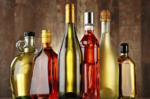 Alcoholic Beverages Prints: Bottles of assorted alcoholic beverages
