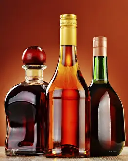 Empty Bottle Display Prints: Bottles of assorted alcoholic beverages