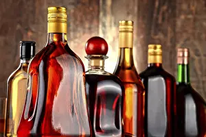 Assorted Alcoholic Beverages Prints: Bottles of assorted alcoholic beverages