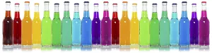 Panoramic Landscape Photo Prints: Bottles with colourful drinks, in a row
