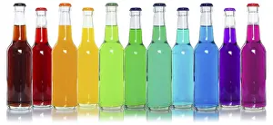 Diverse Drink Options Prints: Bottles with colourful drinks, in a row