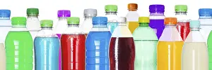 Thirsty Beverages Prints: Bottles with colourful drinks, in a row