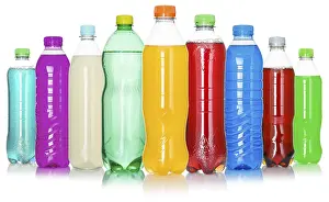 Thirsty Beverages Prints: Bottles with colourful drinks, in a row