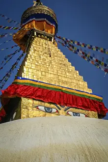 Boudhanath Stupa with Prayer Flags Print, Kathmandu, Nepal