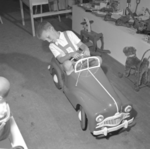 Vintage Toy Cars Prints: Boy in the 1950s
