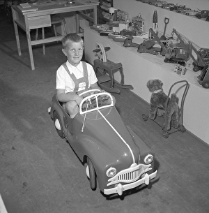 Vintage Toy Cars Prints: Boy in the 1950s