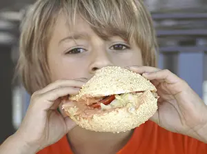 Calorie Rich Foods Prints: Boy eats burger