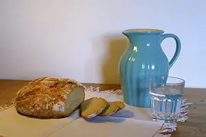 Southern Germany Food Photography Prints: Bread, loaf of bread, on a table with water