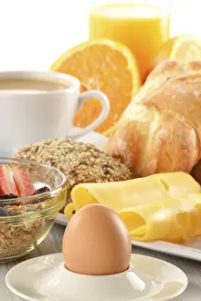 Vegetarian Breakfast Ideas Prints: Breakfast with coffee, rolls, egg