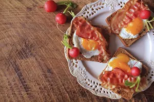 Breakfast Food Prints: Breakfast, crispy bacon, fried eggs and bread