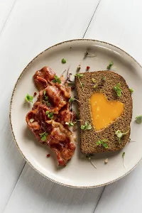 Bacon And Egg Dish Prints: Breakfast, fried egg with bacon