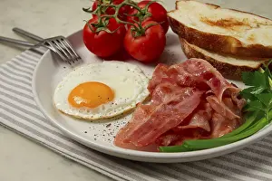 White Bread Breakfast Prints: Breakfast, fried egg, bacon and bread