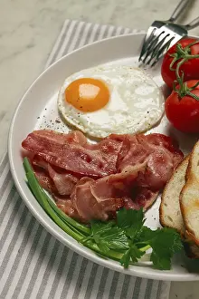 Light Colored Background Food Prints: Breakfast, fried egg, bacon and bread