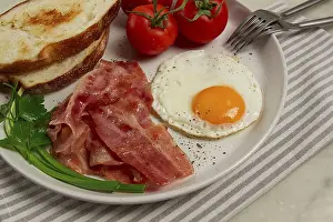 Fried Egg Detail Prints: Breakfast, fried egg, bacon and bread