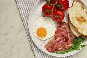 Savory Meat Products Prints: Breakfast, fried egg, bacon and bread