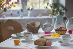 Easter Breakfast Table Prints: Breakfast table with Easter eggs