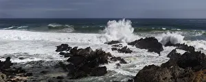 Coastal Area With No People Prints: Breaking waves between rocks on the beach