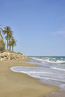 Tarragona Beach Prints: Breaking waves on a sandy beach
