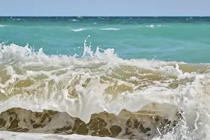 Spanish Coastline Prints: Breaking waves on a sandy beach