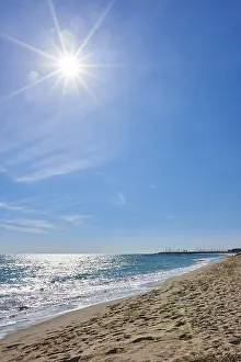 Beaches In Southern Europe Prints: Breaking waves on a sandy beach