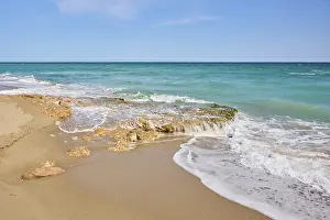Catalonia Shoreline Prints: Breaking waves on a sandy beach
