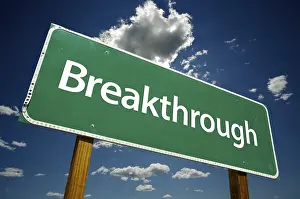 Cloudy Road Sign Prints: Breakthrough road sign with dramatic clouds and sky