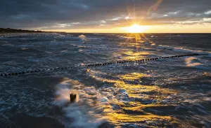 Baltic Sea Breakwaters Prints: Breakwaters or groynes, sunset