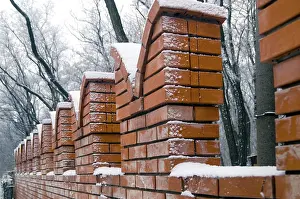 Empty Brick Wall Background Prints: Brick wall in winter