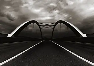 Gloomy Daytime Scene Prints: Bridge in front of a cloudy sky
