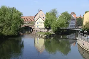 Bavarian Cityscape Prints: Bridge, Pegnitz, river, stream