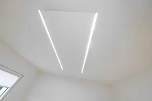 Contemporary European Architecture Style Prints: Bright ceiling with two parallel LED light strips