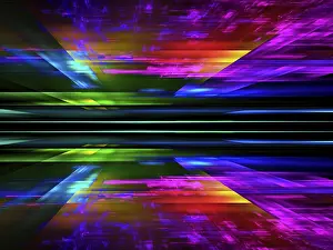 Prints of Bright colorful background with perspective effect - 3D illustration. Contemporary digital art - fractal. Rainbow tones. Graphic design element for sci-fi and esoteric projects Contemporary Art Prints: 3D Fractal Print with Rainbow Perspective