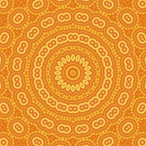 Concentric Circle Design Prints: Bright orange background with abstract radial pattern
