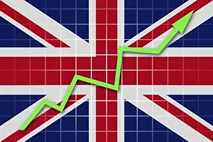 Union Jack Prints: The British flag and arrow graph going up