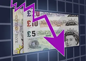 Symbolic Currency Image Prints: British pound notes with zig-zag arrow