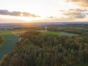 Deserted German Building Prints: Broadcasting tower at sunset, Lerchenberg
