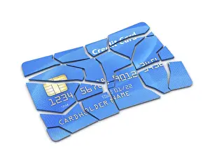 Plain Colored Background Design Prints: Broken Credit Card, This is a 3d Rendered Computer Generated Image