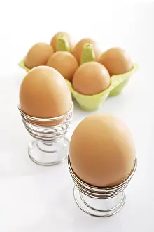 Studio Shot Of Brown Eggs Prints: Brown eggs in spiral eggcups