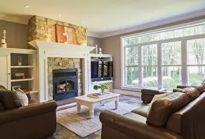 Quebec Canada Interior Photography Prints: Brown leather sofa