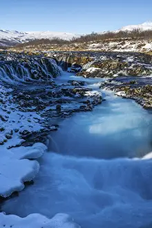 Deserted Waterfalls In Iceland Prints: Bruarfoss, waterfall, snow