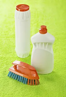 Household Cleaning Supply Prints: Brush with bottles