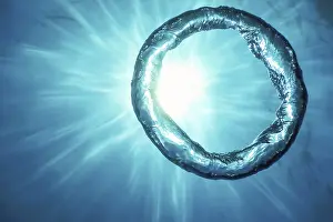 Underwater Ring Prints: Bubble Ring Underwater ascends towards the Sun