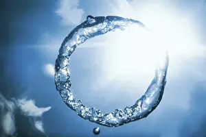 Deserted Ocean Scene Prints: Bubble ring Underwater ascends towards the sun