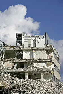 Demolition Site Prints: Building in the process of being torn down, debris