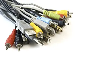 Studio Shot Of Cables Prints: Bunch of cables over a white background