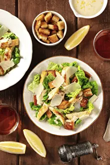 Rustic Country Style Food Prints: Caesar salad a rustic wooden table