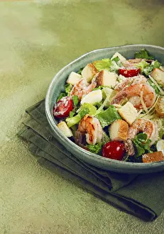 Caesar Salad With Prawns Prints: Caesar salad, with tiger prawns