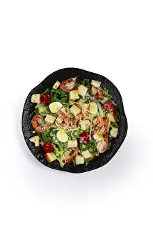 Crustacean Dish Prints: Caesar salad with tiger prawns