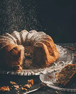 Still Life Pastry Shots Prints: Cake with falling sugar